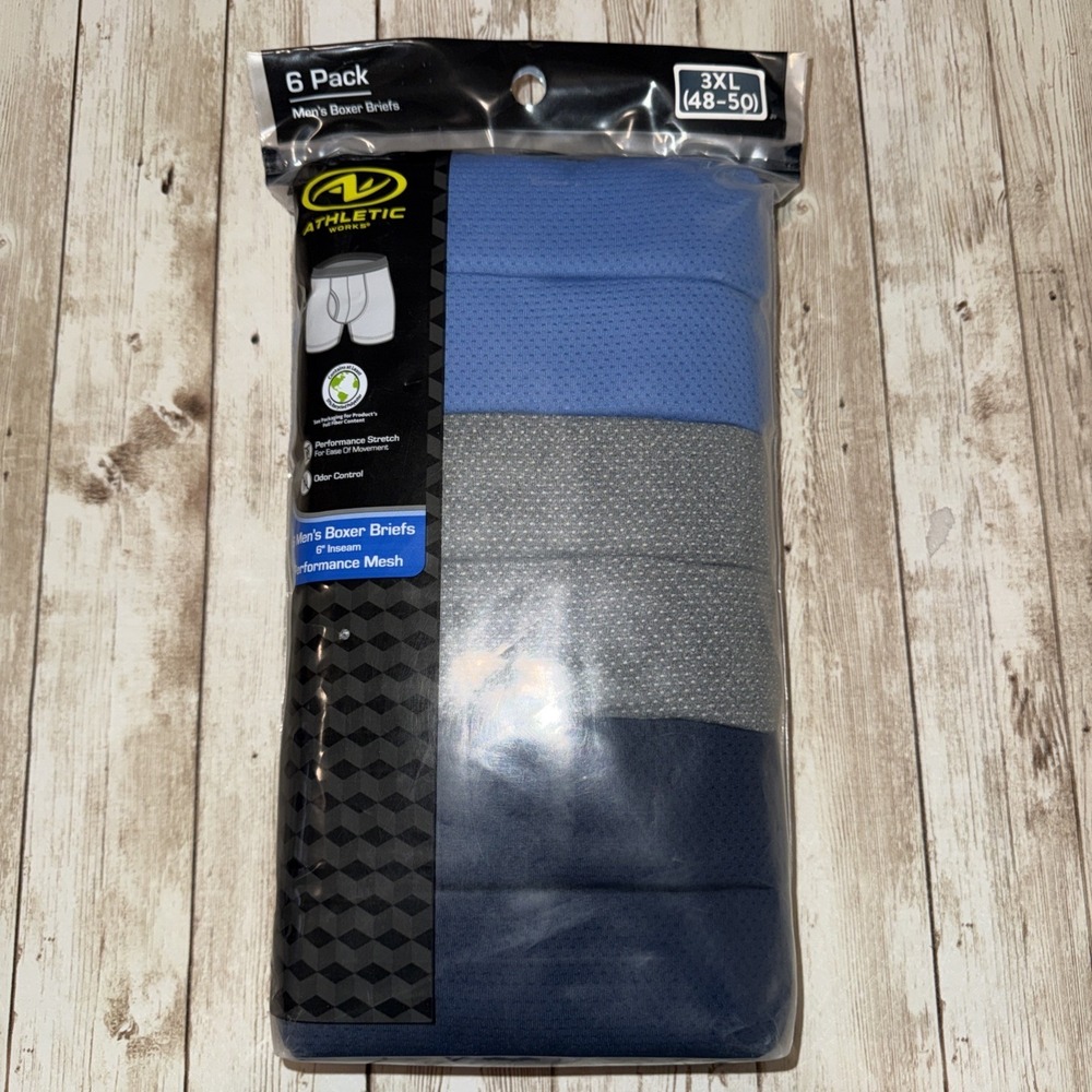 ATHLETIC WORKS 6 Pk. PERFORMANCE MESH BOXER BRIEFS Multi-Color Sz. 3XL